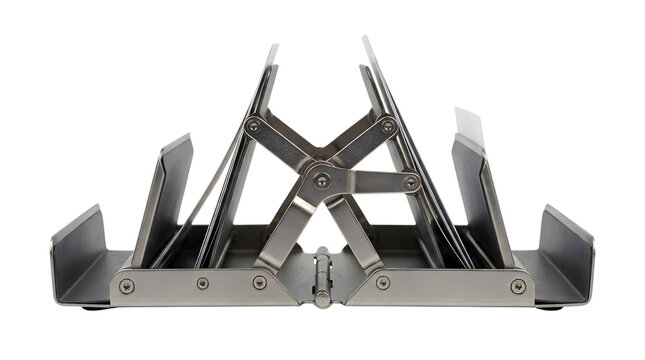 Modern metallic directional sign holder with adjustable arms for clear visual guidance, concept for wayfinding in corporate offices, shopping malls, and public transportation hubs