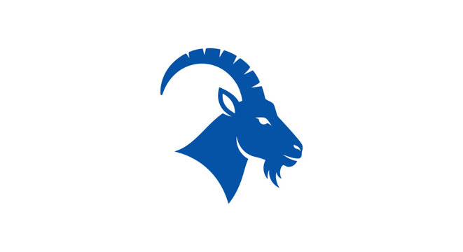 Blue mountain goat head silhouette against a white background