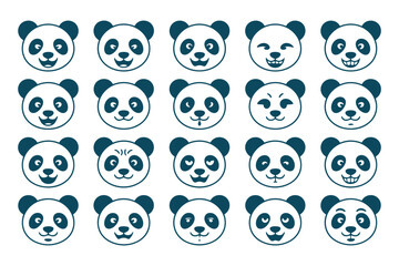 Set of cute panda faces with various expressions for creative mascot design and social media reaction icons © BULBUL ISLAM