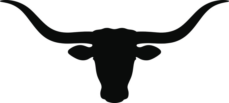 Texas longhorn steer head black silhouette icon isolated on a white background wild west mascot vector