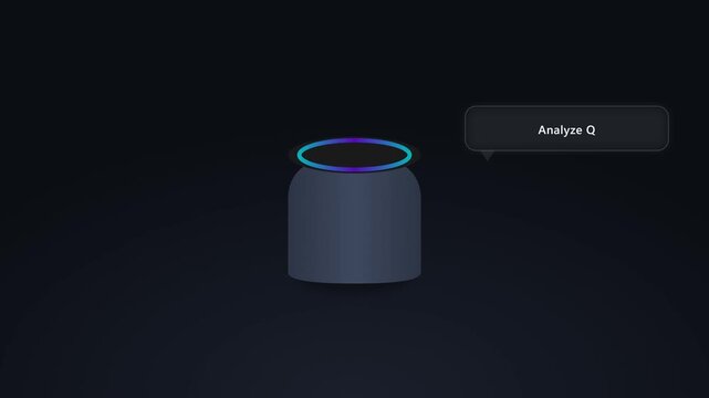 Smart speaker animation with glowing neon light ring and voice assistant command interface