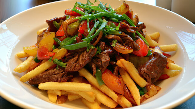 lomo saltado with wok-tossed beef and fries