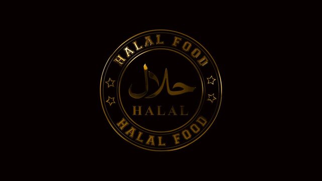 luxury gold halal food label on the green screen background