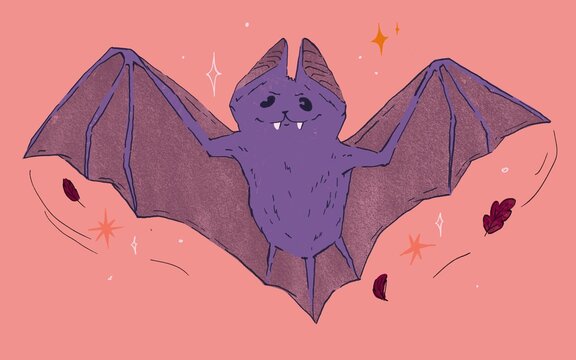 Vintage Halloween bat with magic stars raster illustration