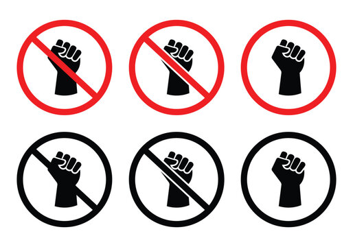 Forbidden raised fist prohibition icon set vector illustration.