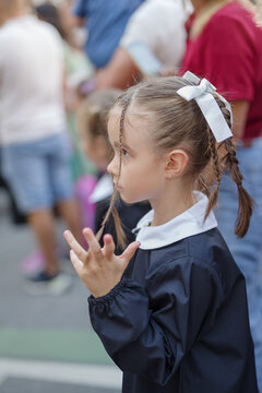 Cute little girl to her very first day of school