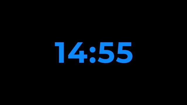 Modern countdown timer from 15 minute to 14 minute on black background suitable for presentations, productivity, educational content, and more