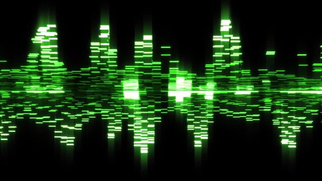 Computer Digital Audio Waveform Animation Pulsing on Black Background