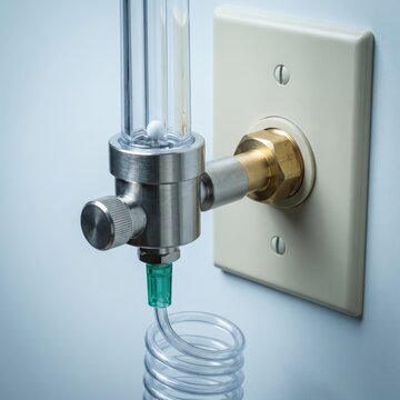 Medical oxygen flow meter attached to a hospital wall gas outlet