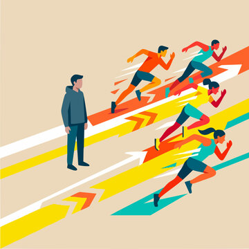 competitive runners on colorful track