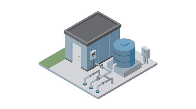 Isometric Water Treatment Plant Illustration.