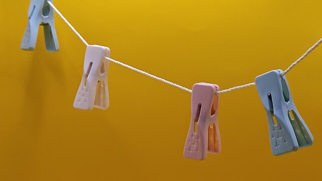 Colored clothespins on a clothesline