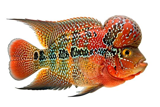Colorful flowerhorn cichlid fish profile