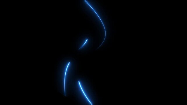 Bright neon blue laser curve line abstract technology. Fast speed Horizontal neon line animation moving from right to left on a black background