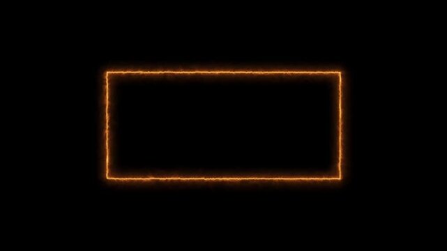 A vibrant neon orange glowing rectangular border animation shining brightly on a dark backdrop, designed to highlight text and create stunning visual frames for modern promotional video art.
