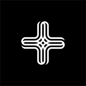 Elegant abstract cross monogram featuring flowing continuous monoline ribbons. Perfect for medical clinics, health care centers, wellness brands, plus modern tech firms.