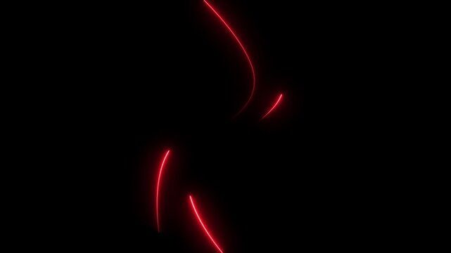 Bright neon red laser curve line abstract technology. Fast speed Horizontal neon line animation moving from right to left on a black background