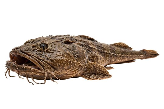 Close up of raw monkfish on white background