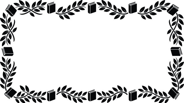 Academic laurel wreath frame border template adorned with classic hardcover book icons on transparent background for education and graduation concepts.