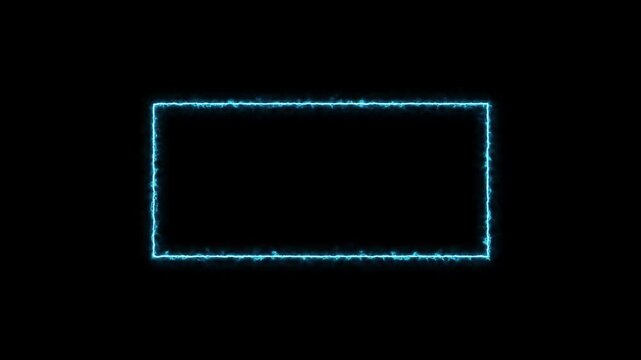 An animated neon blue rectangular frame featuring electric glowing borders that flicker subtly on black, providing a high tech overlay for gaming streams, futuristic promos, and neon design.