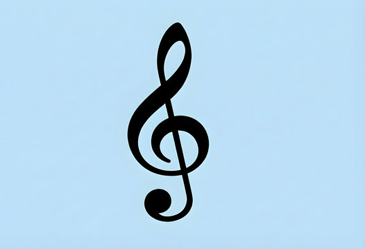 Black treble clef symbol on light blue background