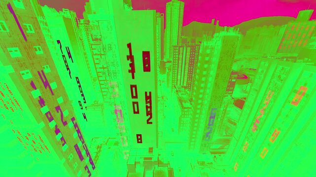 hong kong cyberpunk city with overlayed code and data on the buildings