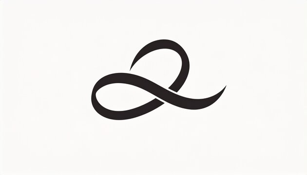 A black calligraphic swoosh forms an abstract infinity loop shape.