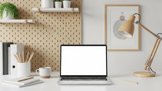 Modern home office workspace with laptop and desk accessories