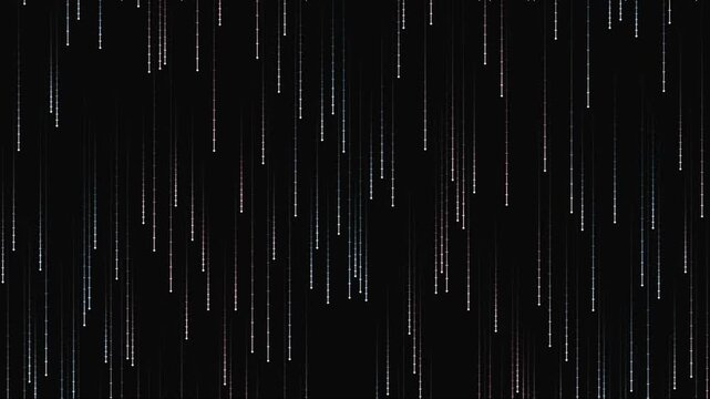 Abstract digital rain of white particles falling on black background