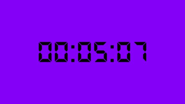 One minute digital countdown timer animation, digital stopwatch count up with minute, milliseconds from 0 to 60 seconds on transparent background,