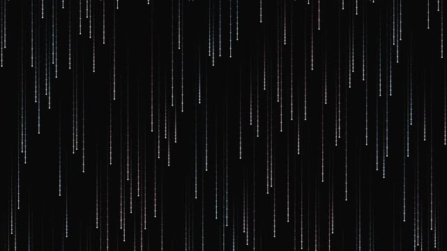 Digital light streaks falling vertically on black background