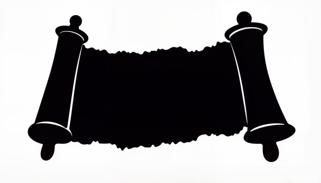 Silhouette of Torah scroll with ancient text, minimalist spirituality
