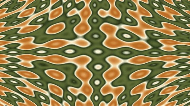 Abstract psychedelic wavy pattern with orange and green ripples
