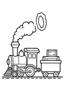 Cartoon steam train with smoke and cargo in a playful style  