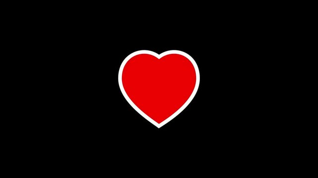 A bright red heart icons with a white border bouncing up against a pitch black canvas, perfectly designed to represent social media likes, romantic feelings, health apps, and human emotions.