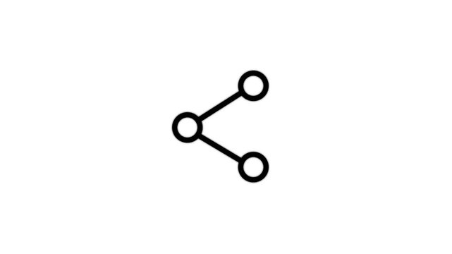 Black share icon drawing animation on white background representing digital connectivity and networking.