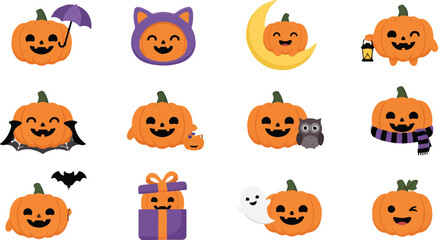 Obraz premium Spooky halloween jack o lantern pumpkin graphic collection featuring festive fall decorations and seasonal holiday design elements