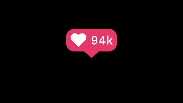 A vibrant pink notification bubbles featuring a white heart icon and a high number counter popping up against a black screen, conveying viral social media popularity and online user choices.