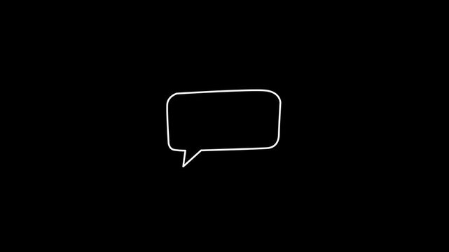 A clean rectangular white outline chat bubbles with smoothly rounded corners appearing on a dark backdrop, symbolizing standard text messages, user feedback, and digital communication tools.