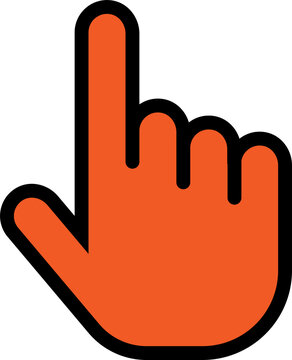 Orange hand pointer finger clicking icon isolated on transparent background