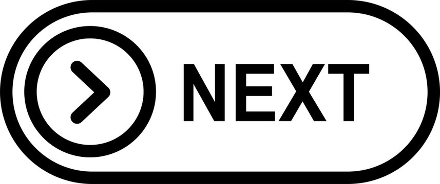 Next button with arrow outline in pill shape isolated on transparent background