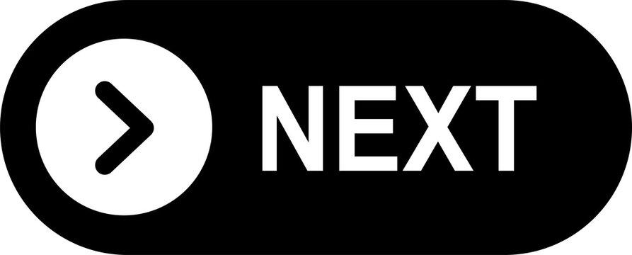 Next arrow button in black pill shape isolated on transparent background