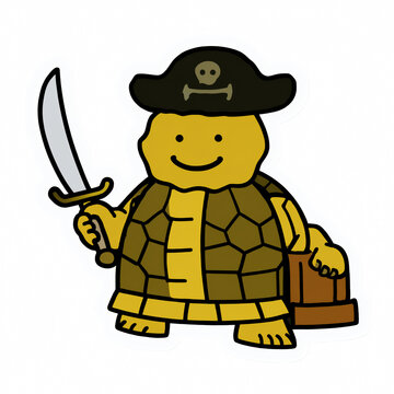 Cute Turtle Pirate with Sword and Treasure Sticker