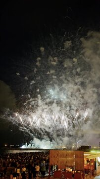 Amazing fireworks display over the coast of barcelona