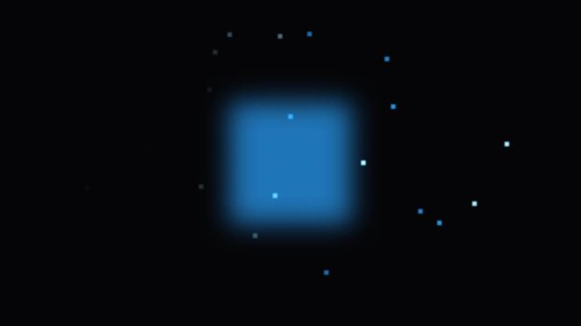 seamless loop digital data network animation in an elegant corporate blue style. Floating data nodes orbit and pulse around a central hub, creating a dynamic visual story of global connectivity.