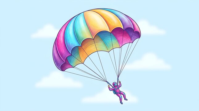 Colored Pencil Texture Colorful Parachute Skydiver Sky Vector Illustration