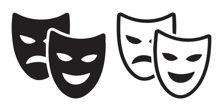 Theater masks icon in glyph style for web Design. UI UX icons. Masquerade mask icons featuring comedy and tragedy theater symbols for entertainment vector illustration. Comedy and tragedy masks, theat
