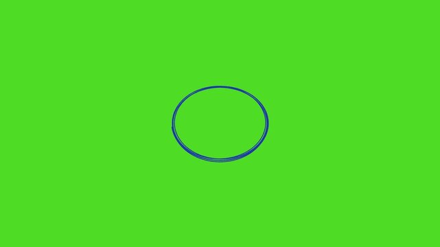 Blue ballpoint pen circle hand drawn animation on green screen background