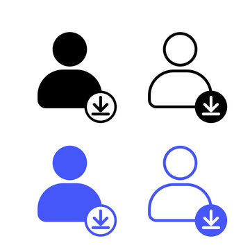User Profile Download Icon Set in Black and Blue Styles
