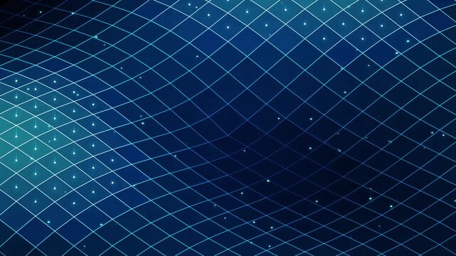 Abstract blue technology background with glowing digital grid lines and dots 4K
